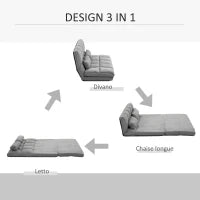 Divano Moderno 2 in 1, Schienale Reclinabile su 7 Livelli e Cuscini, Divano per Soggiorno per TV, Giochi, Lettura, Yoga, Ufficio, 130x73x60 cm, Grigio Chiaro