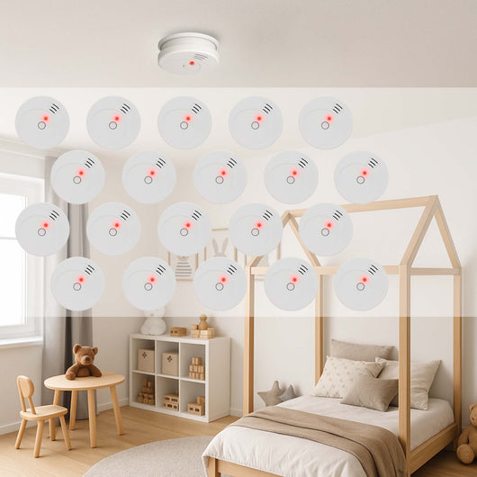 Rilevatore di fumo fotoelettrico con batteria 9V, 20 pz, Allarme Incendio 85dB, senza filo, DIN EN 14604