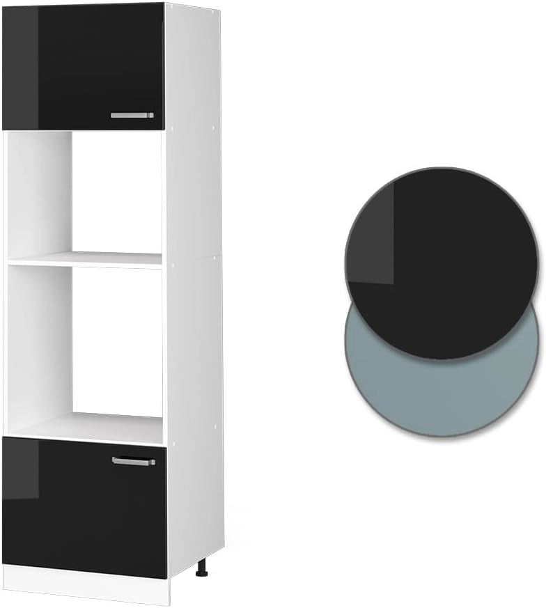 Mobile cucina microonde R-Line, Nero lucido, 60 cm, per la libera combinazione all'interno di sistemi cucina modulari