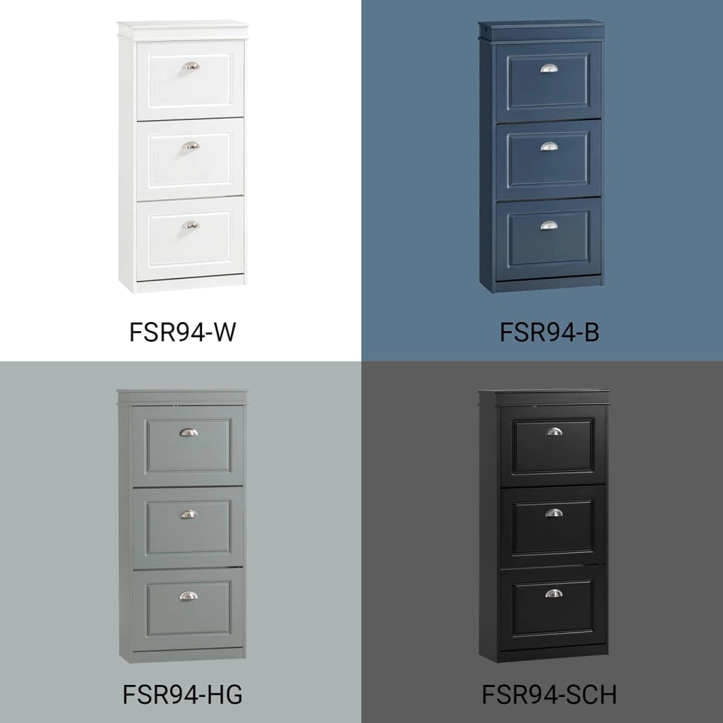Scarpiera Salvaspazio Slim Legno - Mobiletto da Ingresso 3 Ante a Ribalta, Armadio Portascarpe Scarpiera Moderna per Ingresso, Corridoio o Camera da Letto 53x24x117cm Bianca FSR94-W