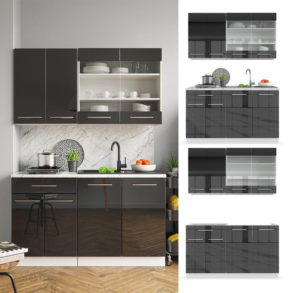 Cucina completa Fame-Line Antracite lucido/Bianco 140 cm, PL Rovere Vicco