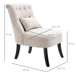 Poltrona relax vintage in tessuto effetto lino crema con cuscino lombare e gambe in legno 52,5x69x77 cm