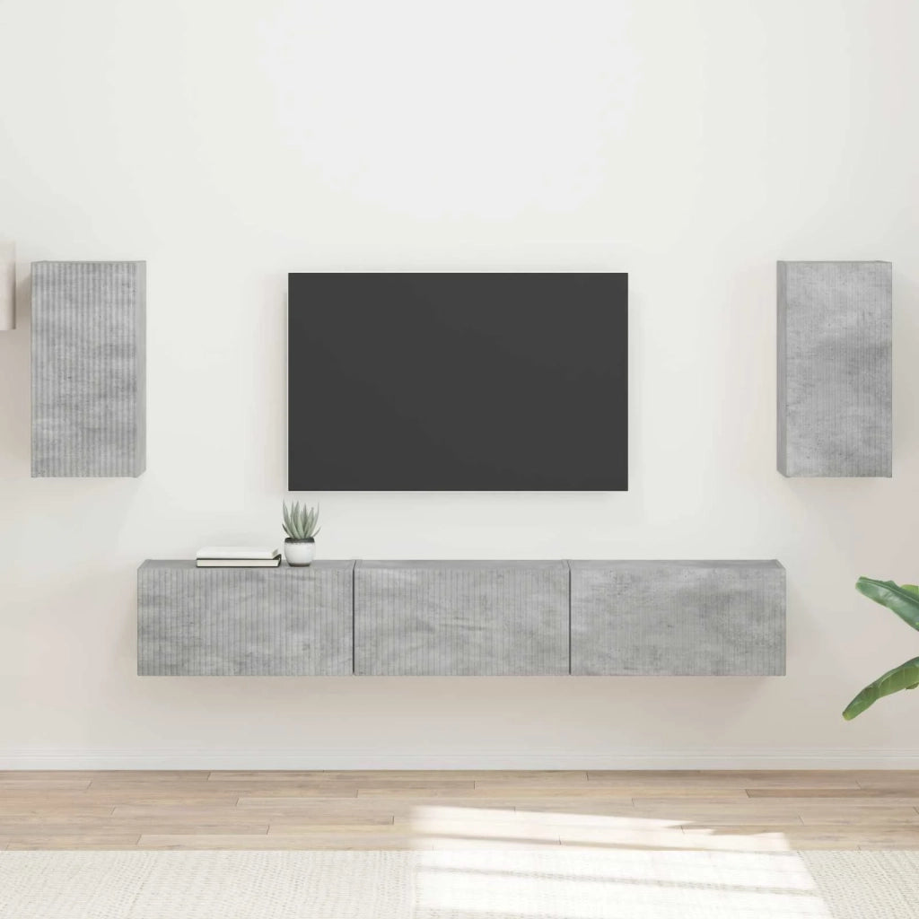 Set mobile TV 5 pcs Grigio cemento Legno multistrato
