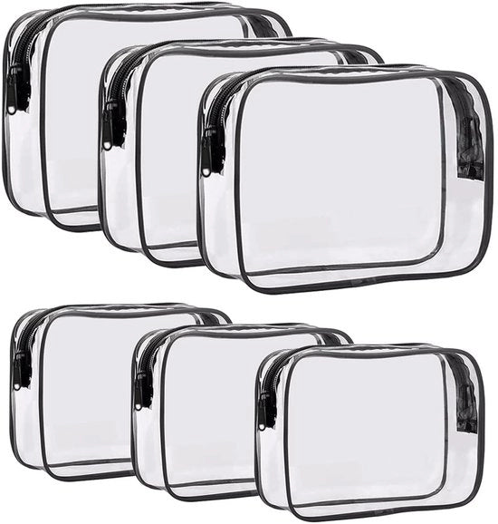 Borsa di Trucco - 6 Pezzi - PVC Translucido - Piccola/Grande - Borsa di Cosmetici da Viaggio - con Cerniera a Rallenti - Facile da Pulire