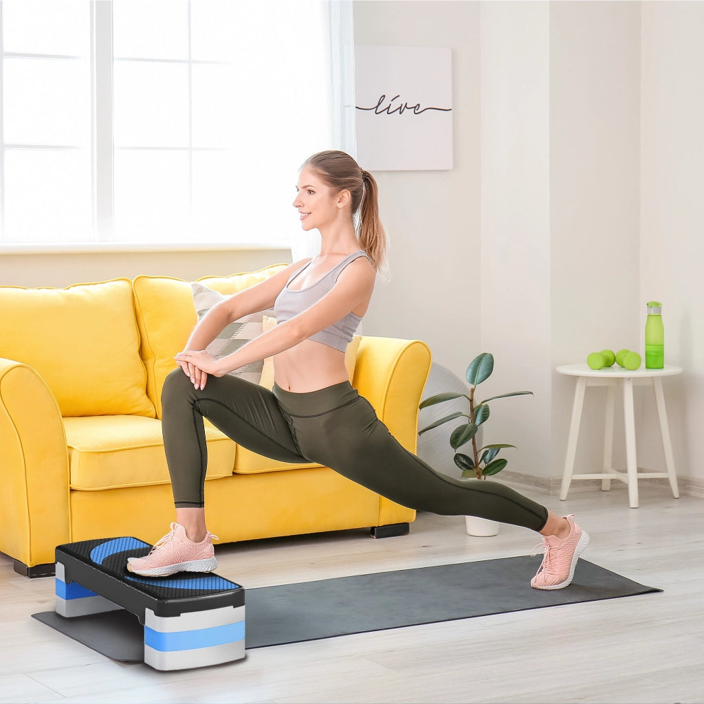 Stepper Aerobico 3 Livelli Regolabile ¨C zephmum ¨C 80x31x20 cm Nero+Blu Chiaro+Grigio