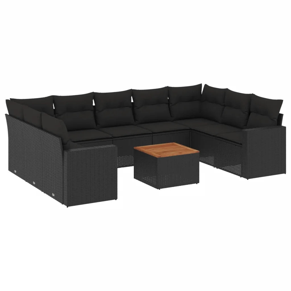 Set Divani da Giardino 10pz con Cuscini in Polyrattan Nero 3256594