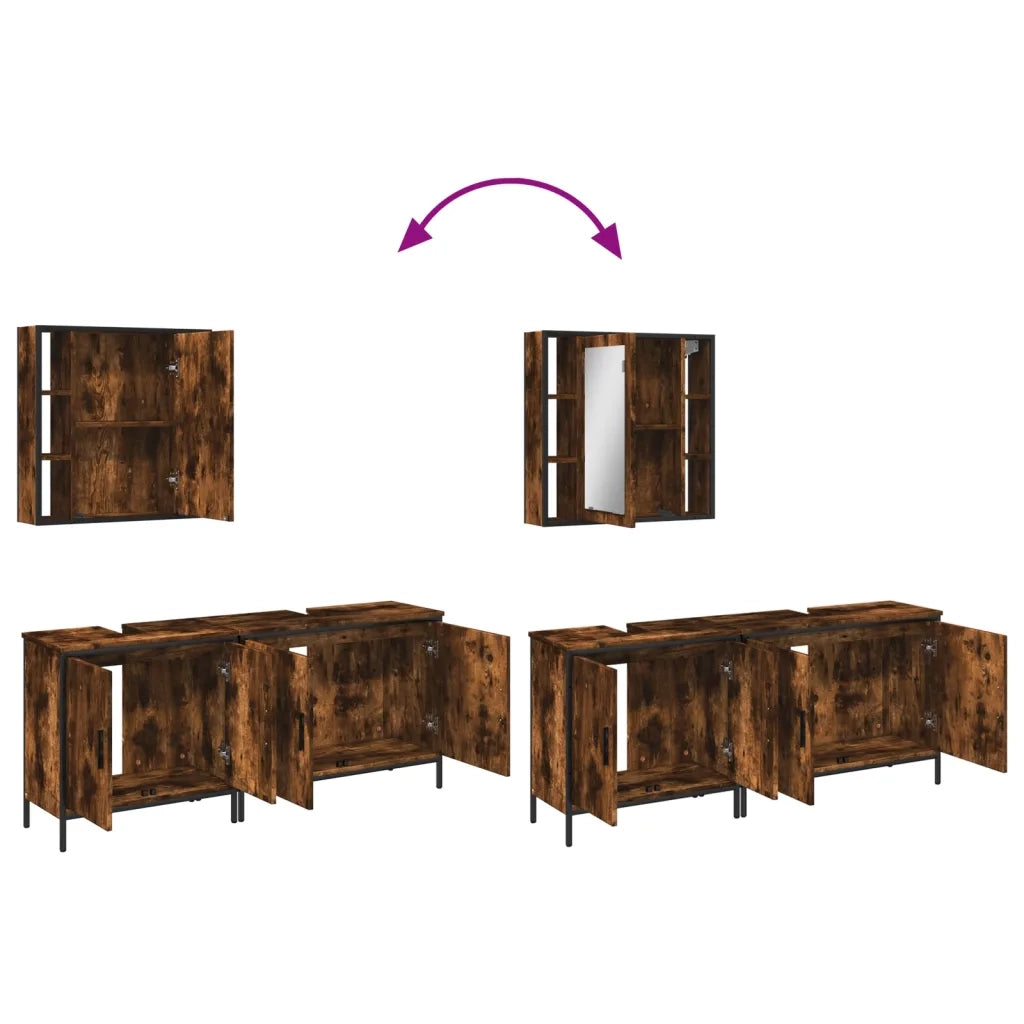 Set Mobili da Bagno | Armadio da bagno 3 pz Rovere Fumo in Legno Multistrato