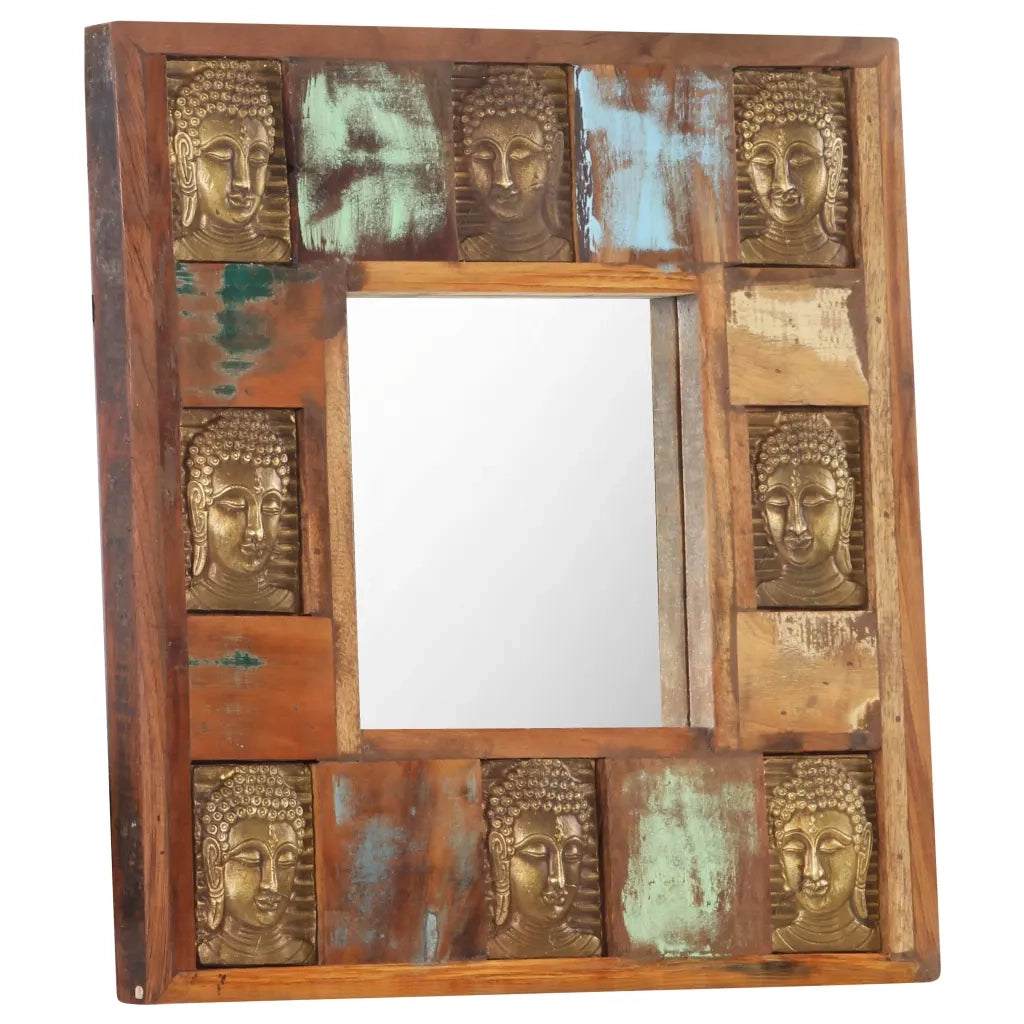 Specchio Decorato con Buddha 50x50cm Legno Massello di Recupero 321813
