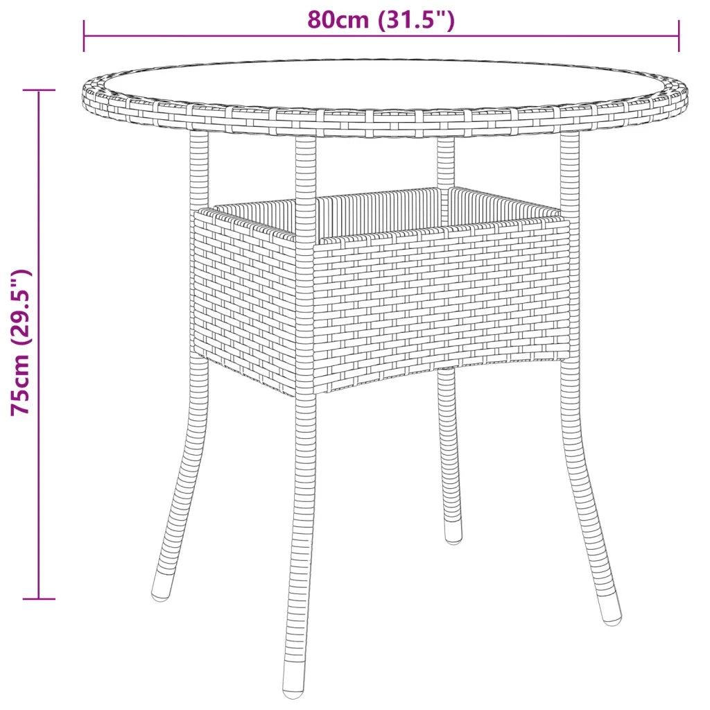 Tavolo Giardino Ø80x75 cm Vetro Temperato e Polyrattan Marrone 310605