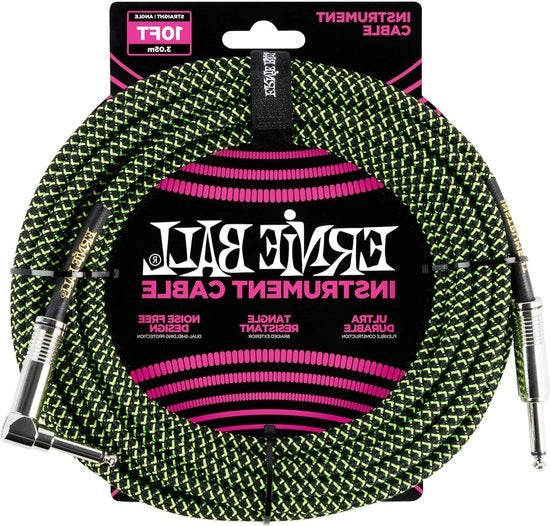 Cavo di assemblaggio per strumenti musicali - nero/verde intrecciato - 305 m (10ft) - rettilineo/accartocciato