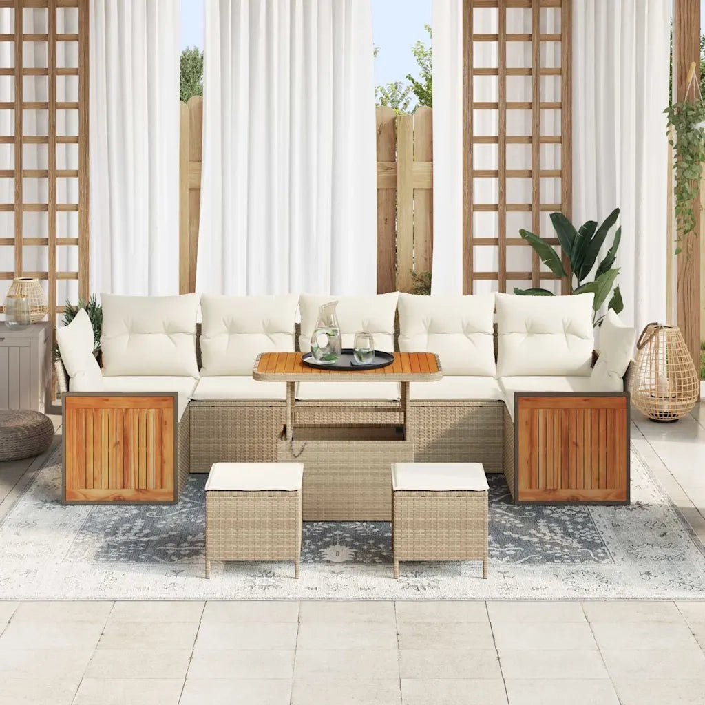 Set Divano da Giardino con cuscino 10 pcs Beige e Crema
