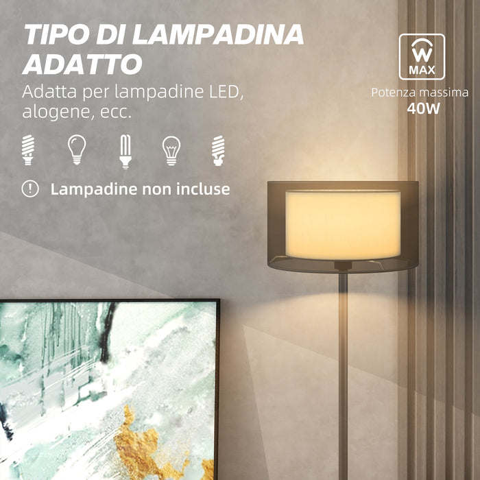 Lampada da Terra Design Moderno con Doppio Paralume Attacco E27 e Interruttore a Pedale in Metallo Ø33 x 152.5 cm Nero