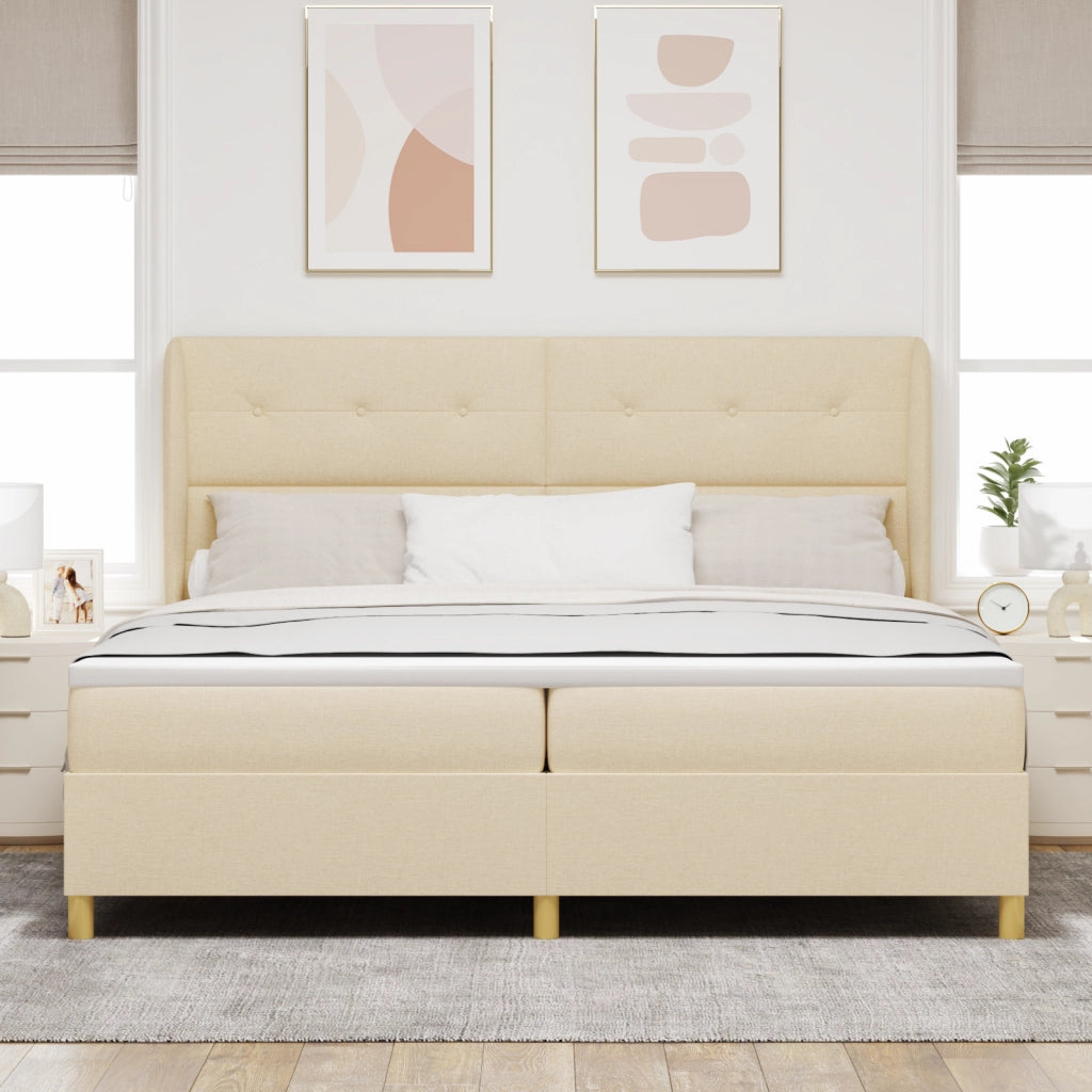 Letto a Box con Materasso, Panna, 200x200 cm, Tessuto