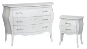 Gruppo 1 cassettiera 2 comodini bombati legno shabby bianco consumato - Mobili 2G