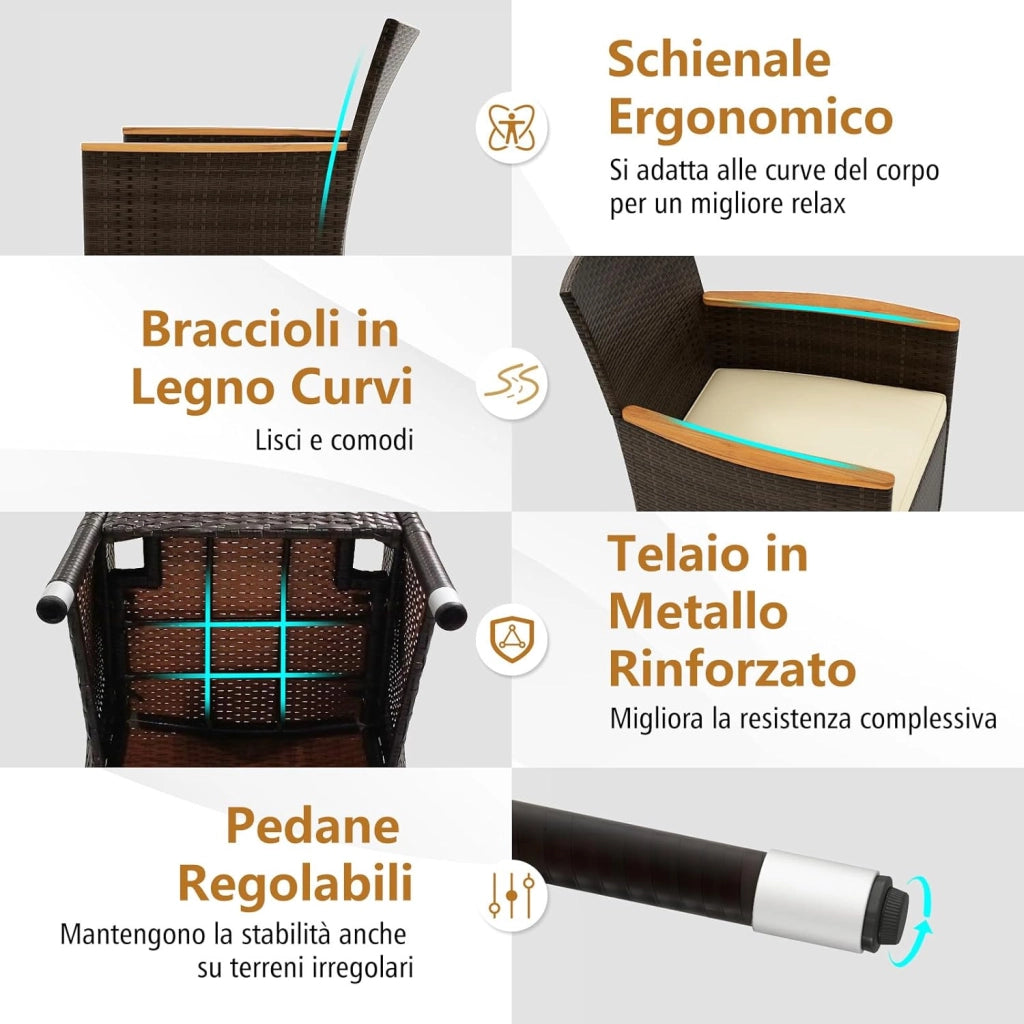 9 Pezzi Set di Mobili da Giardino, Set di Mobili in Rattan PE con Cuscini Rimovibili, 8 Sedie Impilabile e 1 Tavolo, per Giardino Piscina e Cortile