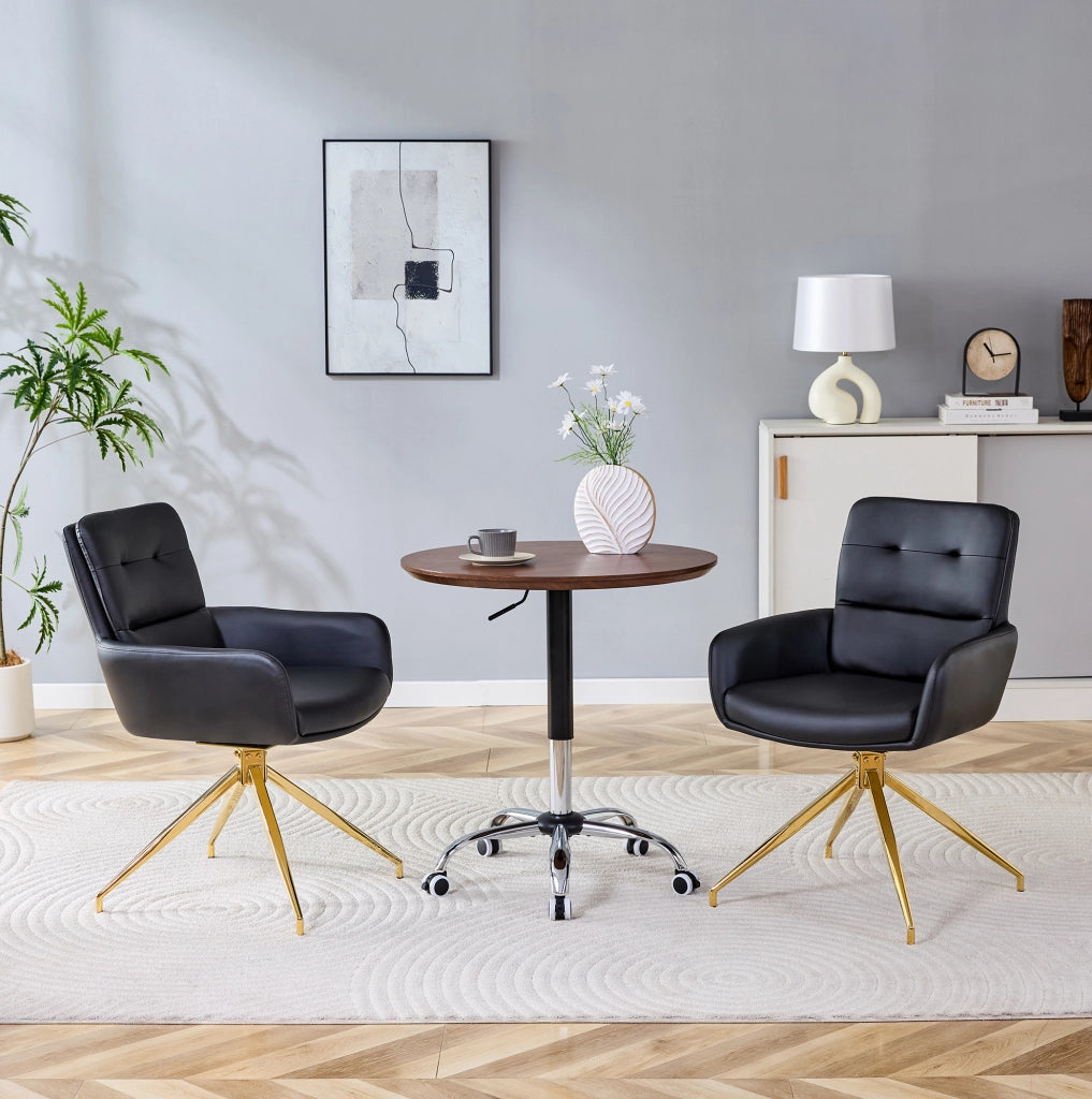 Set di 2 sedie girevoli in PU nero con gambe dorate
