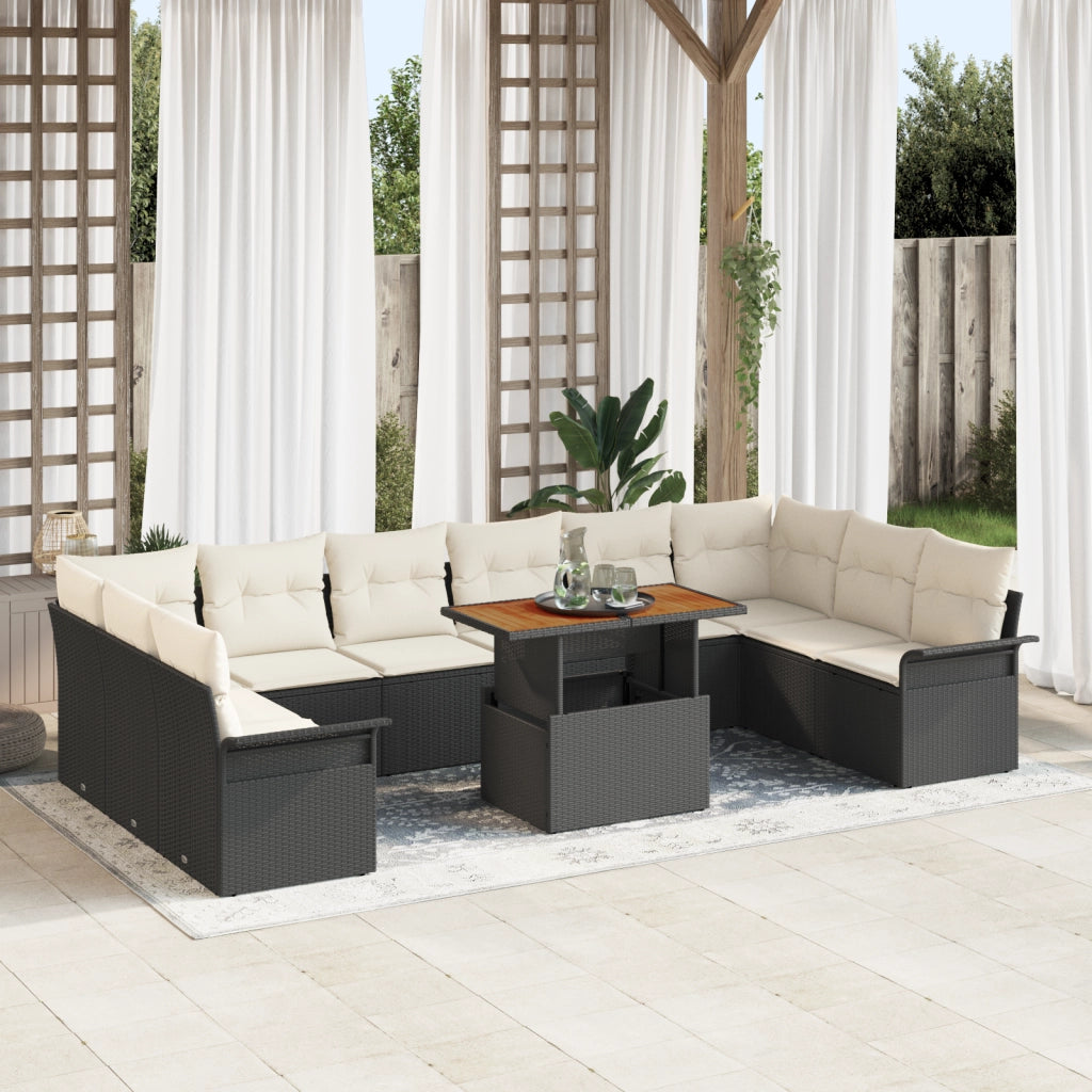 Set di divani da giardino  11 pezzi con cuscini Rattan PE Nero