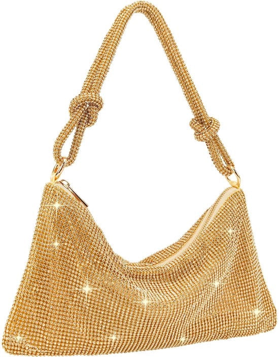 Borsa Clutch con Glitter, Borsa da sera Argento, Borsa a Tracolla con Diamanti Tasca con Raccordo, Borsa con Strass Portafoglio a Tracolla per Feste Tempo libero (A-Argento)