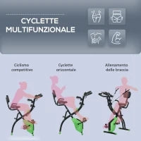 Cyclette Pieghevole 2 in 1, Resistenza Magnetica Regolabile 8 Livelli, Cyclette da Casa Silenziosa con Sensore di Frequenza Cardiaca, Elastici per Braccia, Schermo LCD, Volano 2.5kg, Verde