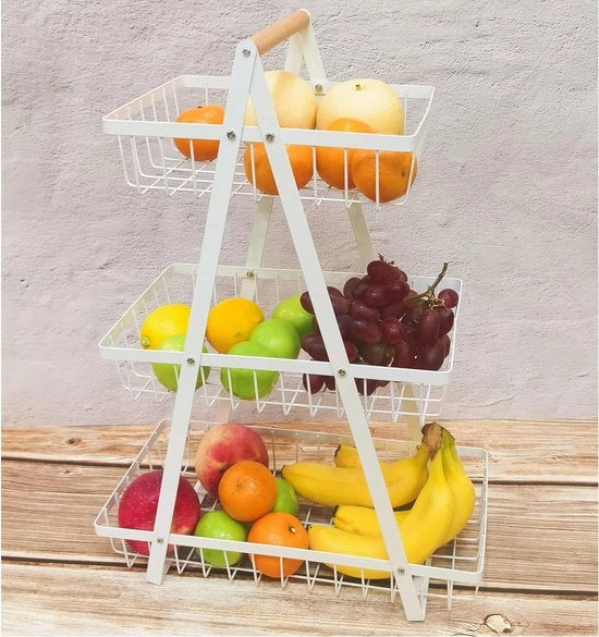 Stazione per frutta a 3 livelli, 3 livelli per frutta e verdure, contenitore per frutta e verdure, contenitore per pane e verdure, moderno per decorazione della cucina, verdure, frutta, snack (bianco, quadrato)