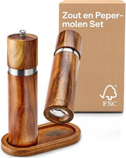 Set di Molini di Sale e Pepe - Legno di Acacia Duraturo - 2 Pezzi - Naturale