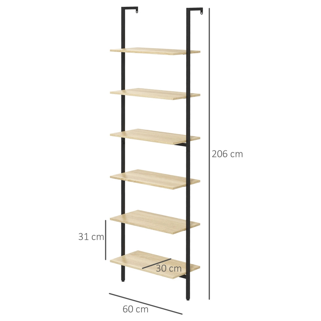 Libreria a muro scala 6 ripiani stile industriale ¨C zephmum ¨C nero acciaio legno naturale 60x30x206 cm