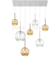 SOSP. BIANCO RETTANGOLARE 7 LUCI VETRI (1 GRANDE TR+1 MEDIO AM+1 MEDIO TR +4 PICCOLO (3 X AM+1 X TR)) 1155BI-S7 RMIX-TA