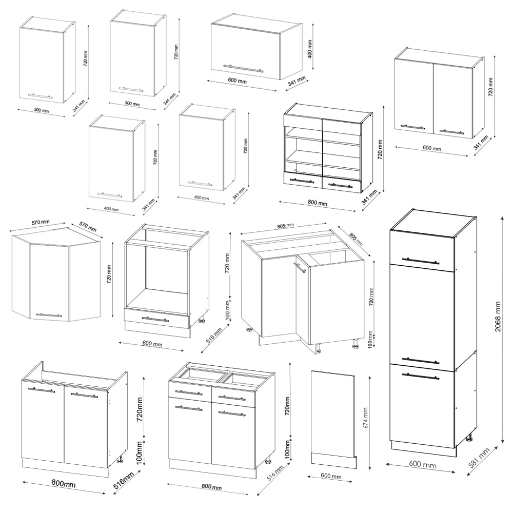 Cucina angolare completa Fame-Line Antracite lucido/Bianco 287 x 227 cm, PL Marmo Vicco