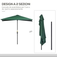 Ombrellone da Parete Mezzaluna Salvaspazio con Apertura a Manovella, Verde