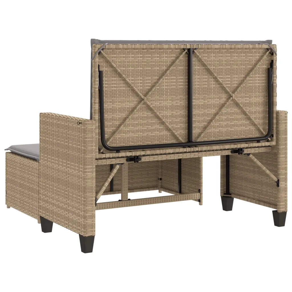 Panca da Giardino con Cuscini e Poggiapiedi-Sgabello-Panca da esterno Beige in Polyrattan 374493