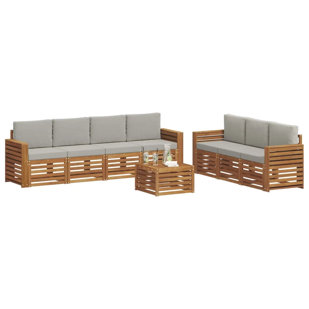 Set divani con cuscino 8 pcs Grigio Naturale e Chiaro