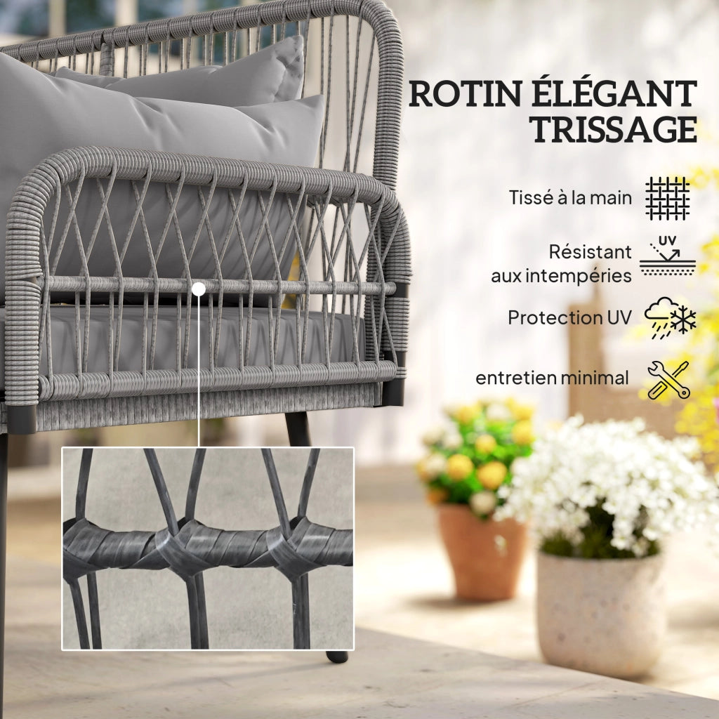 Divano da giardino 2 posti con cuscini e braccioli ¨C zephmum ¨C grigio scuro in polyrattan