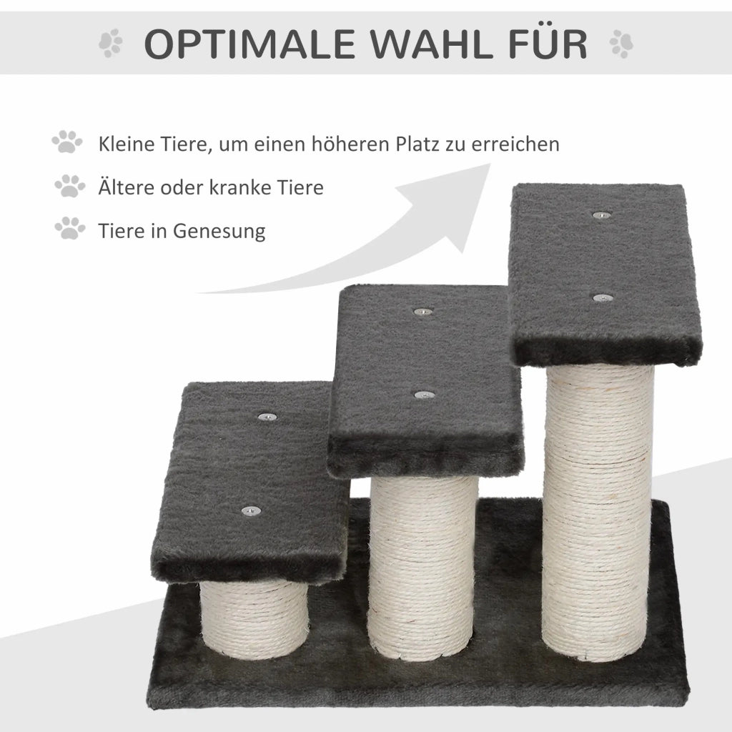 Scaletta per gatti a 3 gradini in peluche per divano finestra e letto in truciolato grigio stabile antiscivolo per interni