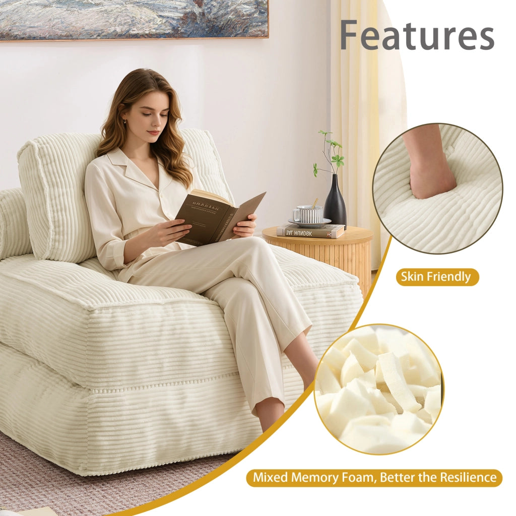 Poltrona Letto Pieghevole 2 in 1 in Tessuto a Coste ¨C MINIMAL ¨C Beige, Schienale Regolabile