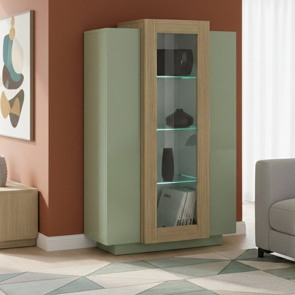 Mobile Espositore Severino, Vetrina 7 Ripiani Made in Italy, 80x38x120.5h cm Verde