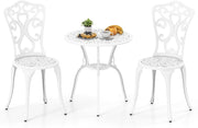 Set Tavolo da Bistrot in Fusione di Alluminio Set da 3 Pezzi Tavolino con 2 Sedie per Giardino Balcone Bordo Piscina, Colore Verde Bronzo/Bianco (Bianco)