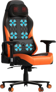 Sedia da gioco con massaggio, con cuscino a molle insacchettate, poggiapiedi, ergonomica, da gaming, braccioli 4D, sedia da PC, schienale allargato, portata 150 kg，arancia