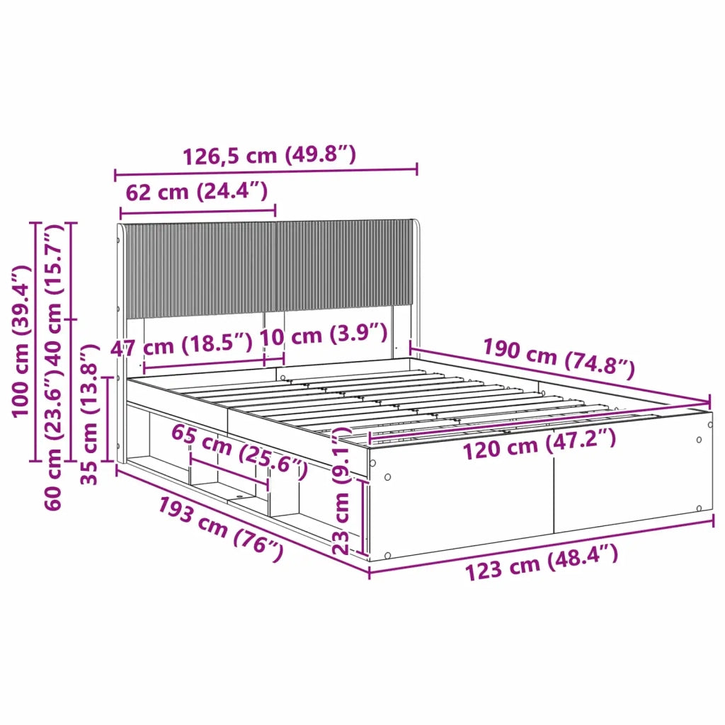Struttura del letto con stoccaggio e testata Grigio Cemento