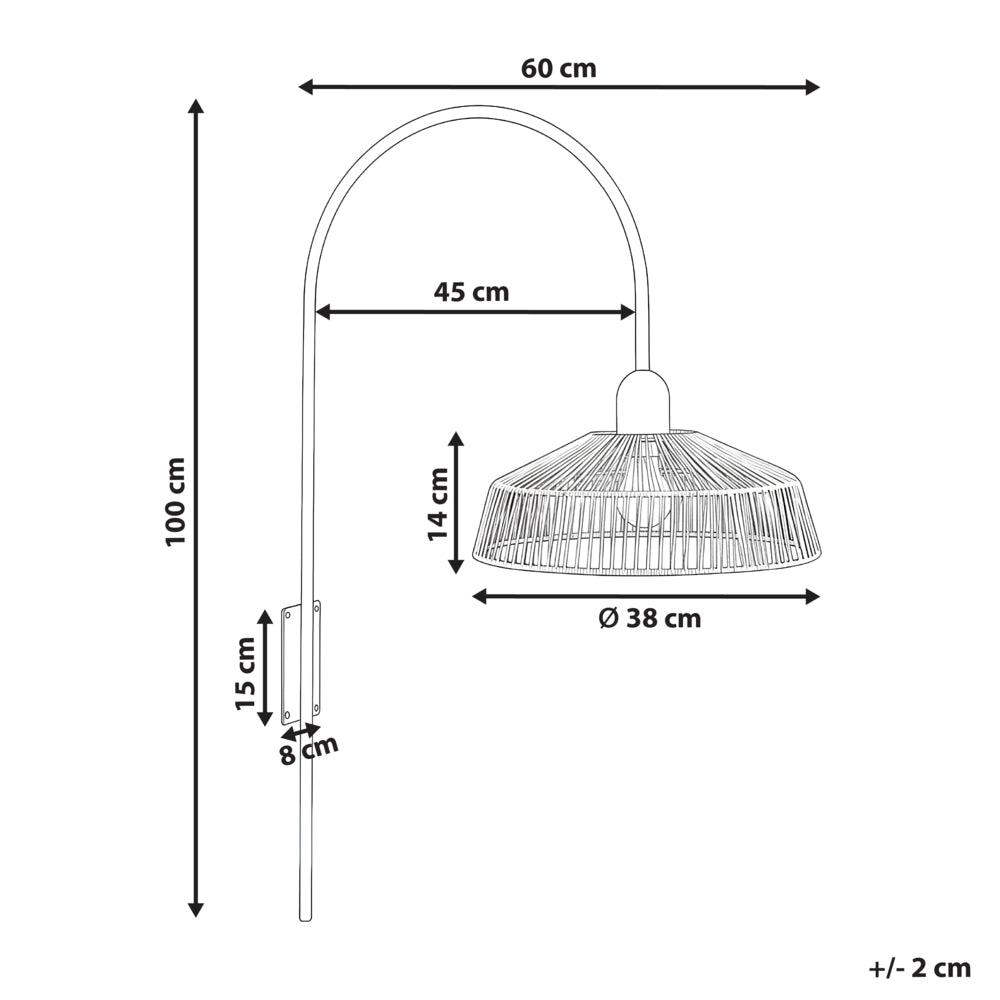 Lampade da parete Paralume in corda di carta naturale Base in metallo nero Stile boho Fatte a mano Soggiorno Camera da letto