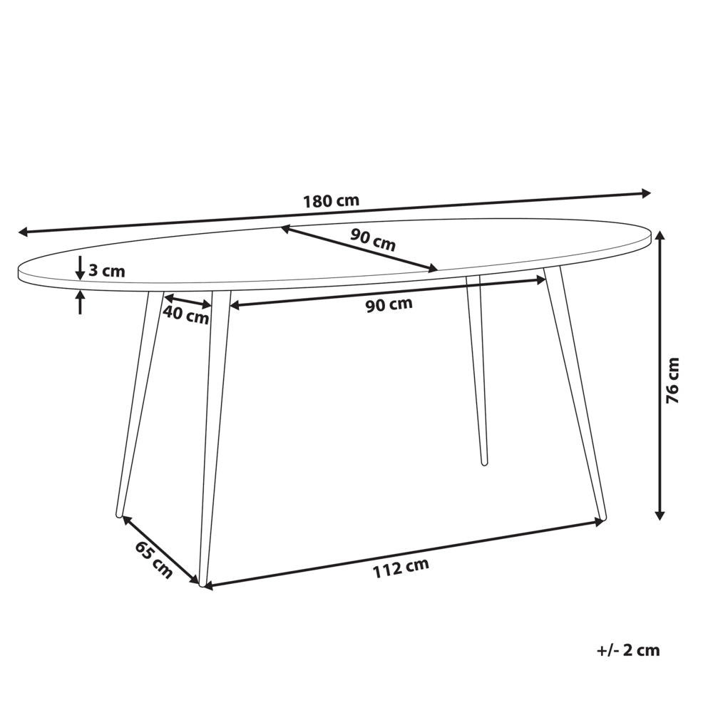 Tavolo da pranzo piano in legno scuro gambe in metallo Nero ovale 180 x 90 cm moderno retrò
