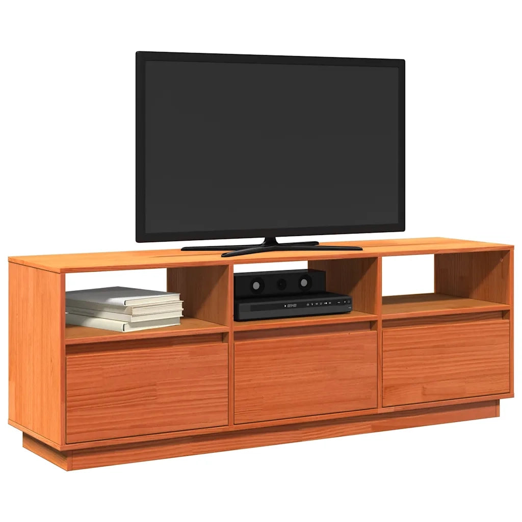 Mobile TV Marrone Cera 140x37x50 cm Legno Massello di Pino 847122