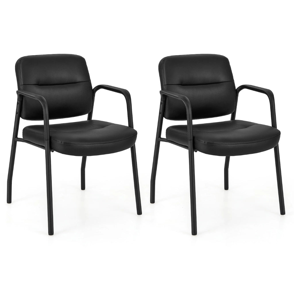 Set 2 Sedie da sala d'attesa imbottite, Sedie da ricevimento con braccioli integrati e rivestimento in ecopelle Nero-Sedie da ufficio