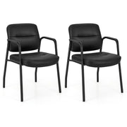 Set 2 Sedie da sala d'attesa imbottite, Sedie da ricevimento con braccioli integrati e rivestimento in ecopelle Nero-Sedie da ufficio