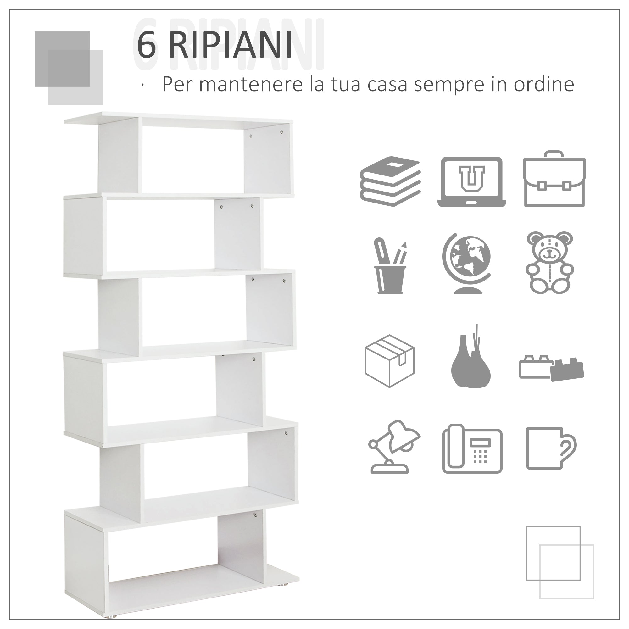 Libreria di Design Mobili Ufficio Scaffale in Legno 80x24x191 cm Bianco