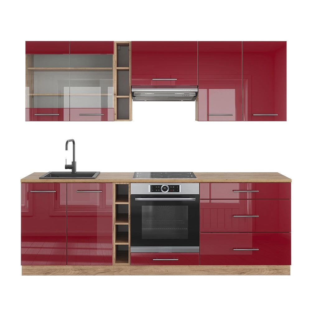 Cucina componibile Fame-Line Bordeaux lucido/Rovere dorato 235 cm, PL Rovere Vicco