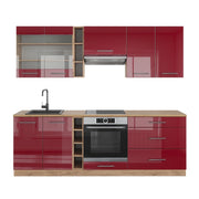 Cucina componibile Fame-Line Bordeaux lucido/Rovere dorato 235 cm, PL Rovere Vicco