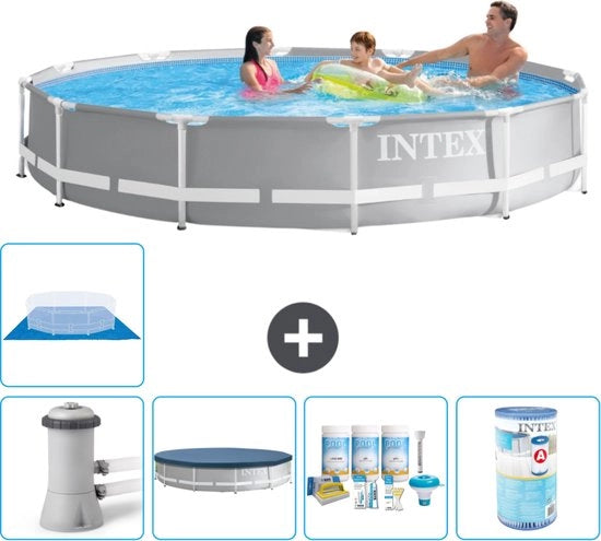 Piscina Rettangolare a Canna Tubolare - 366 x 76 cm - Grigio - Incluso Pomp, Copertura, Kit di Manutenzione, Filtro, Copertura del Fondale