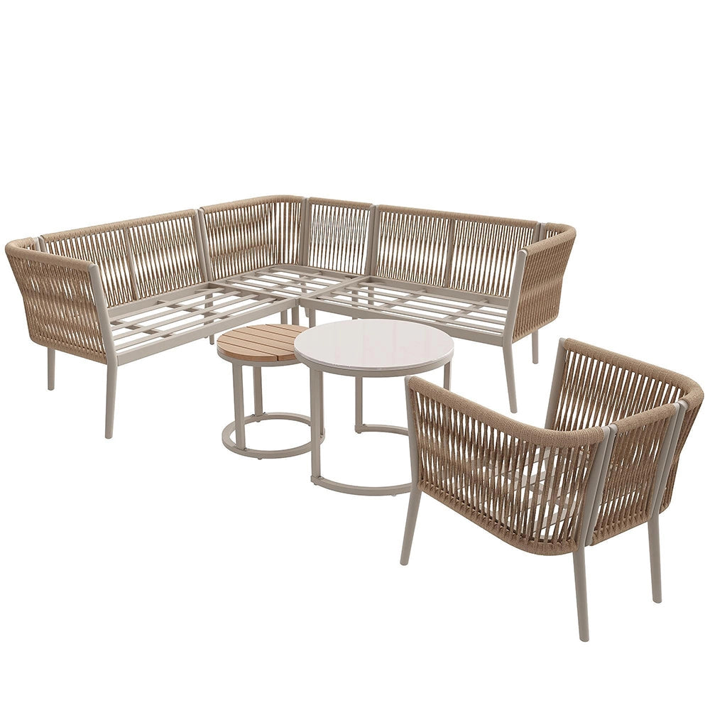 Set da giardino per 5-6 persone - Xylo - Rattan PE impermeabile con cuscini, beige