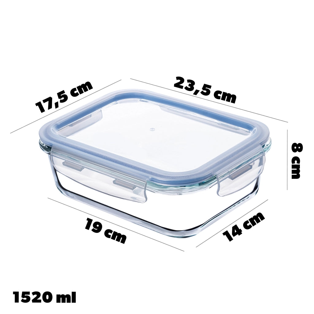 Contenitore per alimenti in vetro KADAX da 1520 ml con coperchio, portapranzo (3 pezzi)