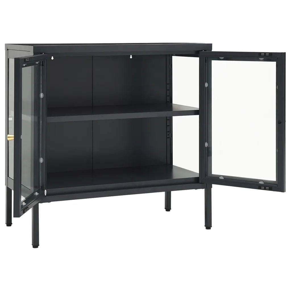 Credenza | Madia | Buffet da pranzo | Armadio da pranzo Antracite 70x35x70 cm in Acciaio e Vetro